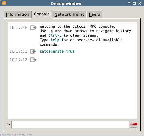 Screenshot of the setgenerate command for mining in Bitcoin Core.